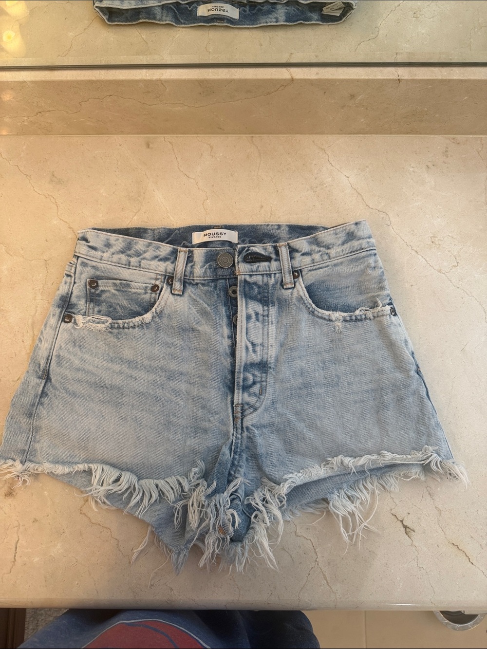 Moussy Light Blue Frayed Hem High-Waist Denim Shorts